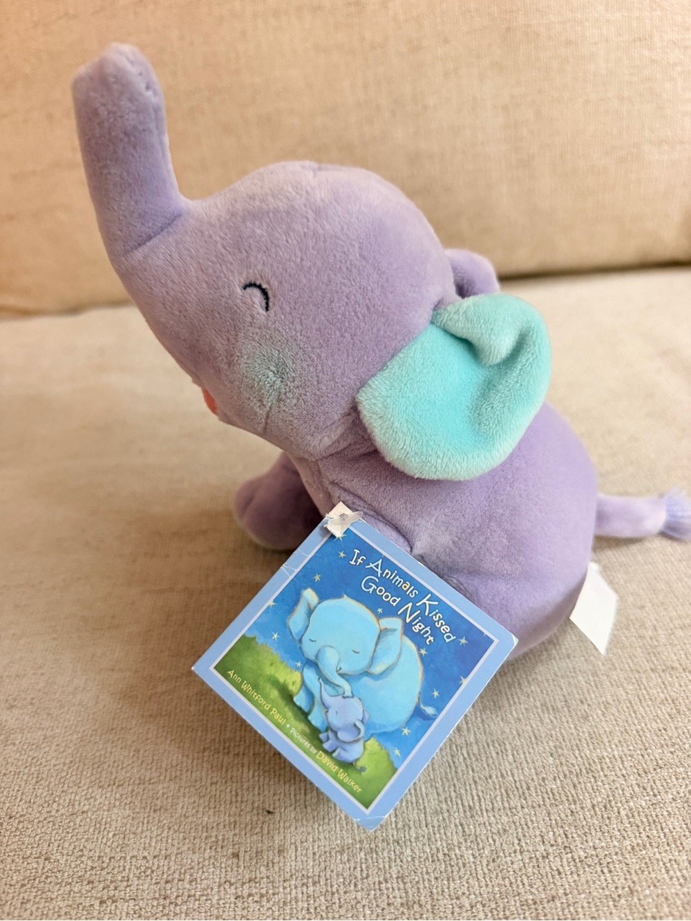 If Animals Kissed Goodnight Plush Purple Blue Elephant Stuffed Animal 8" Toy Tag